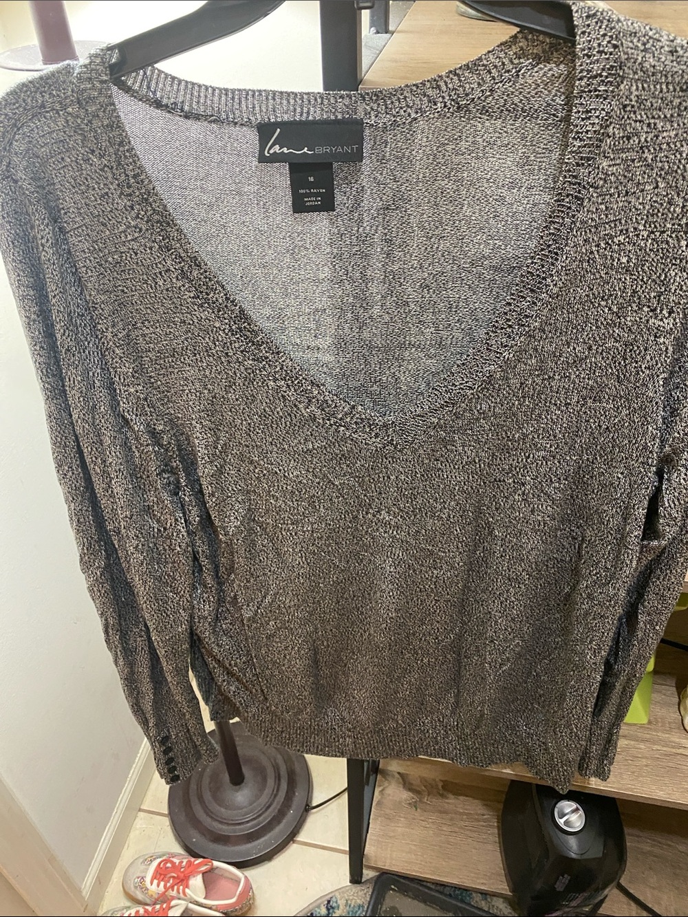 Lane Bryant Gray Heather V-Neck Knit Top